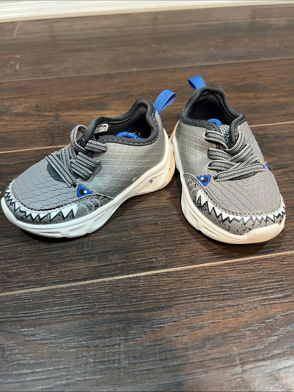 Kids Grey and Blue Shark-Print Sneakers
